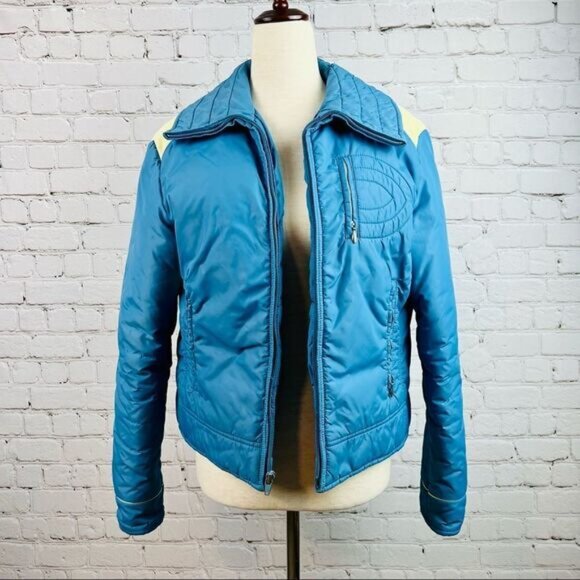 Vintage 70s Robbe Skiwear Apres Ski Outerwear Down Puffer Jacket Blue M - Picture 4 of 16